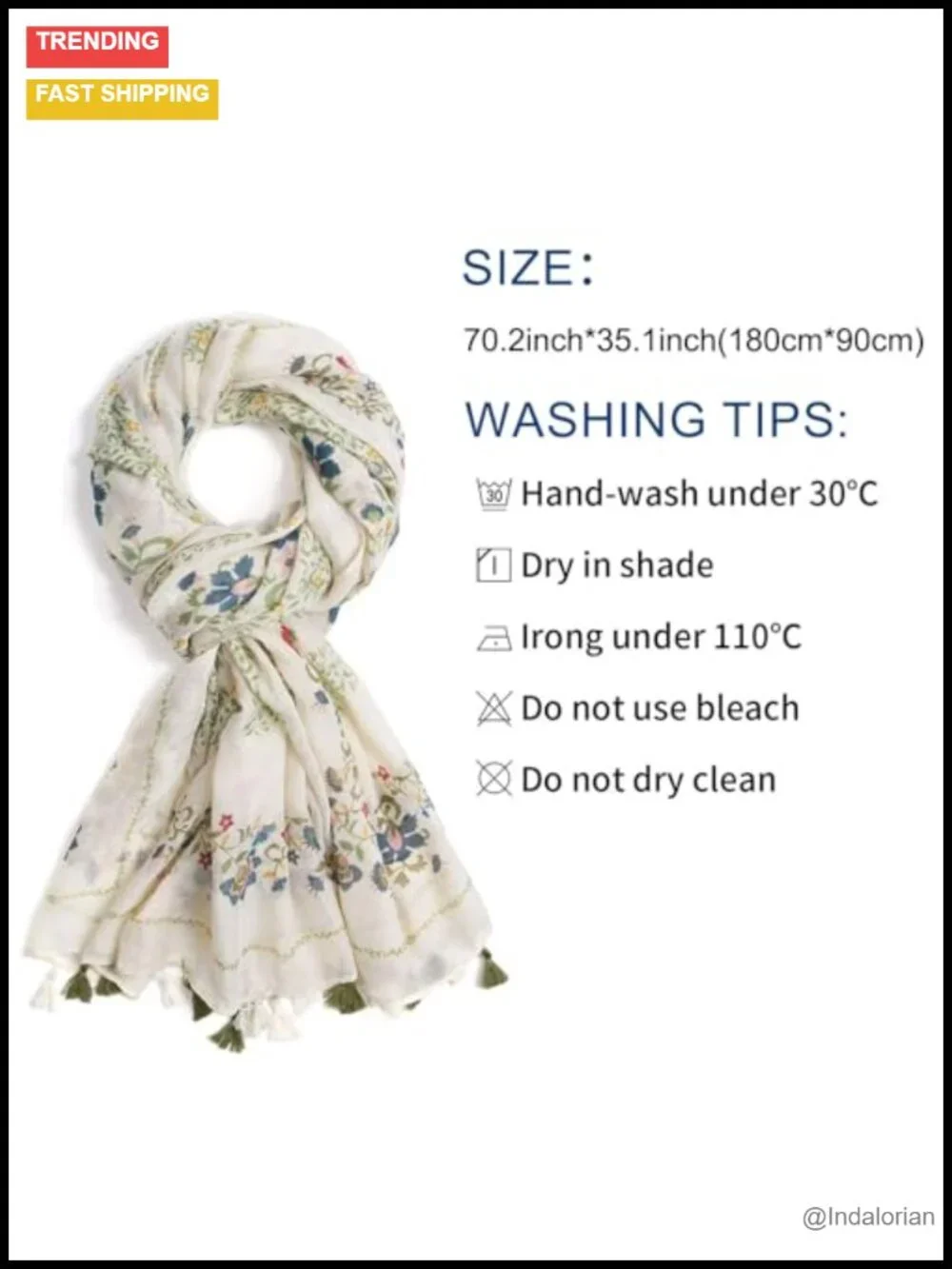 Lightweight Floral Printed Fringed Shawl Wrap Scarf